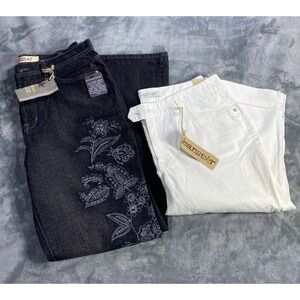 Vintage Jeanstar Jeans Capri 14 Womens Floral Print Embroidery Corduroy Lot of 2